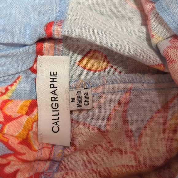 Caligraphie Linen Floral Side Slit Wide Leg Pants Pull On Pockets M NWT - Picture 8 of 11